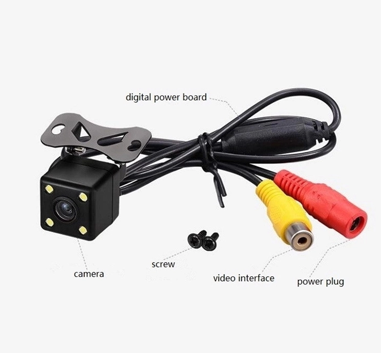 CAM-B09 backup camera with cable, RCA connectors and mounting screws