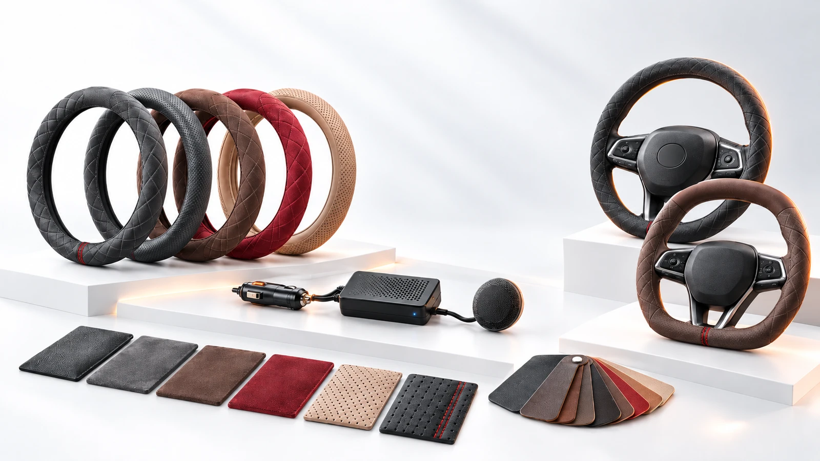 OEM concept with cover colors, material swatches, system components and round and D-shaped wheels